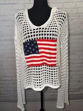 POL White Crochet Hoodie with Flag Patch